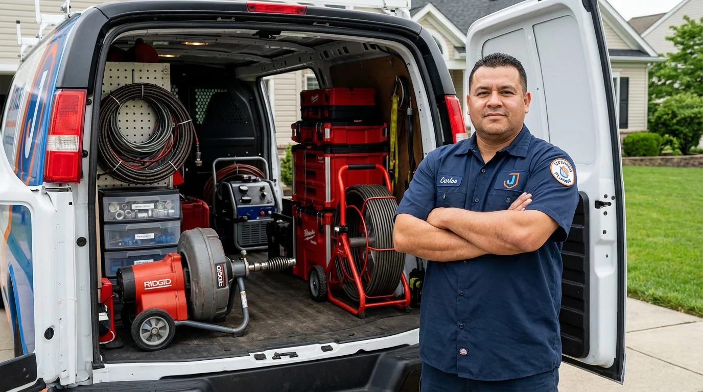 Professional drain cleaning equipment and Johns Plumbing LLC plumber in Mystic
