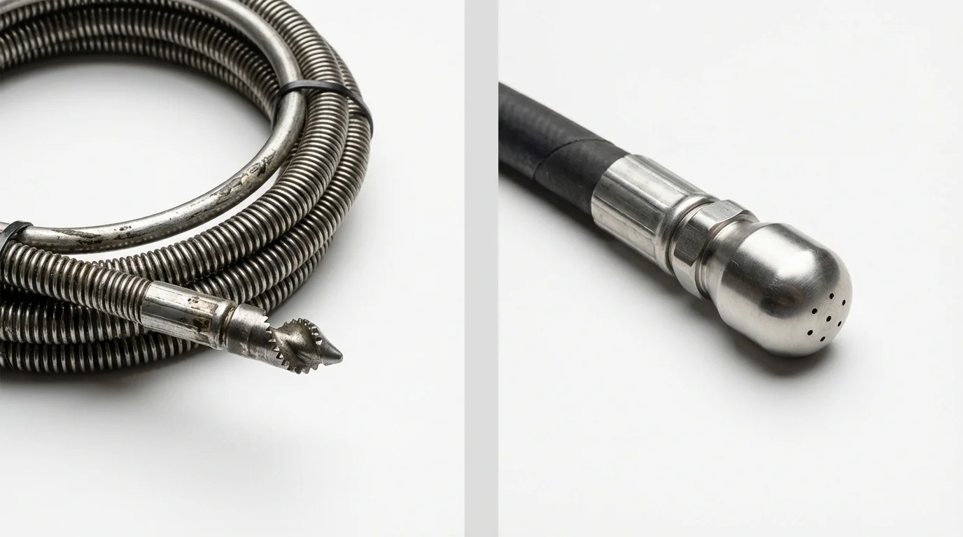 Drain snake cable and hydro jetting nozzle used for drain cleaning in Mystic, CT