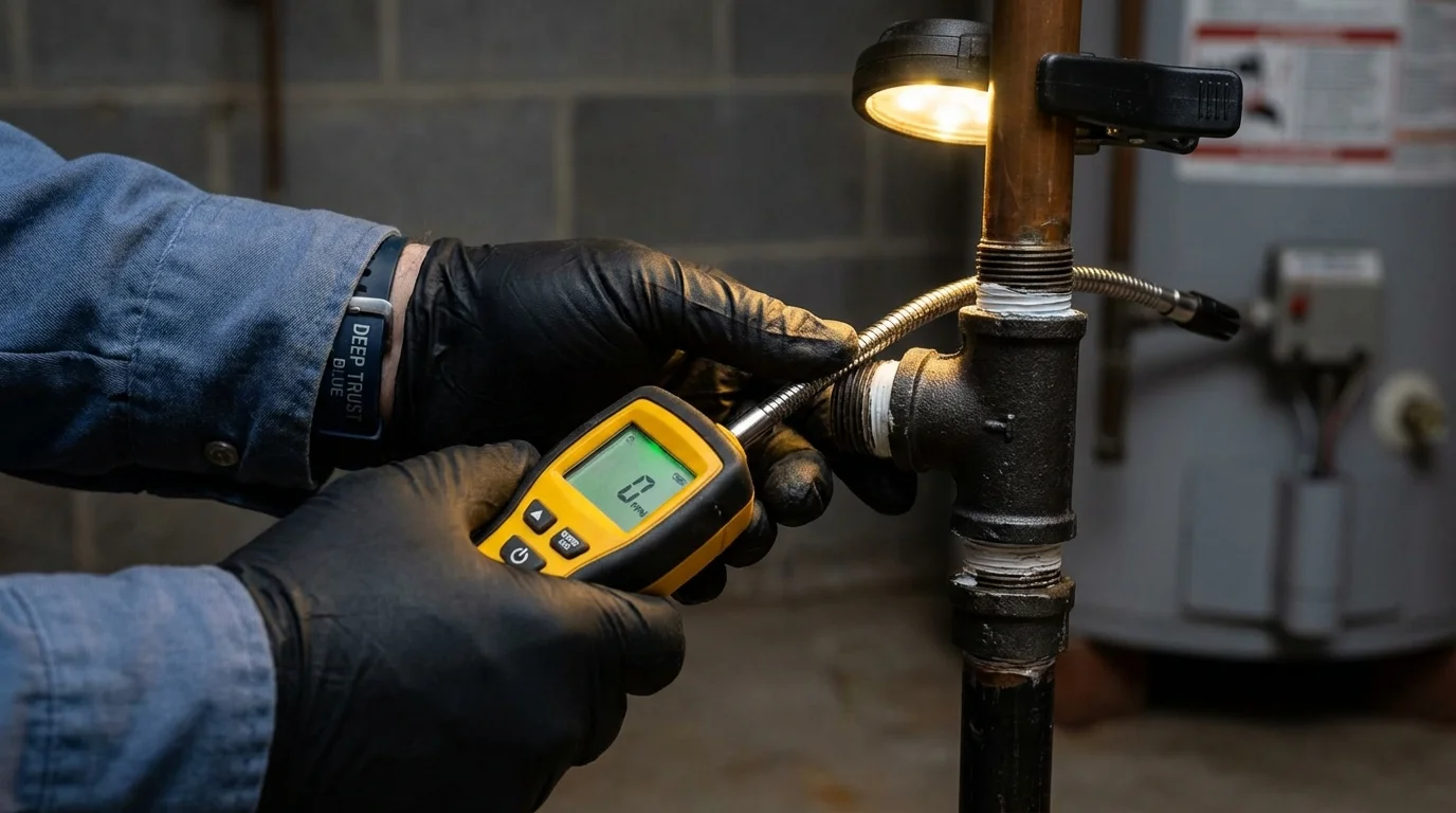 Gas leak detection with electronic sniffer by Johns Plumbing LLC in Mystic