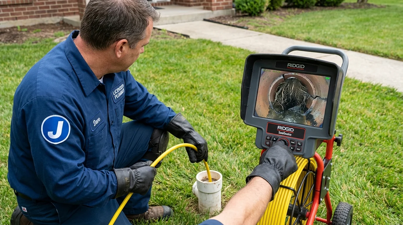 Sewer camera inspection being performed by Johns Plumbing LLC in Mystic